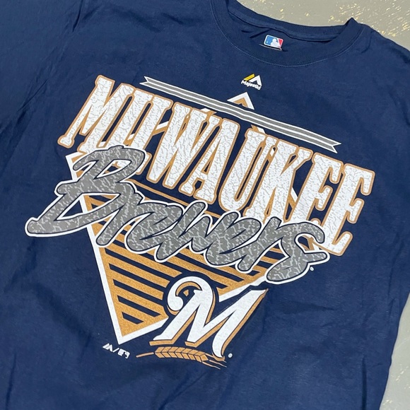 Majestic Milwaukee Brewers Shirt Navy MLB Retro Vintage Large - Picture 3 of 8
